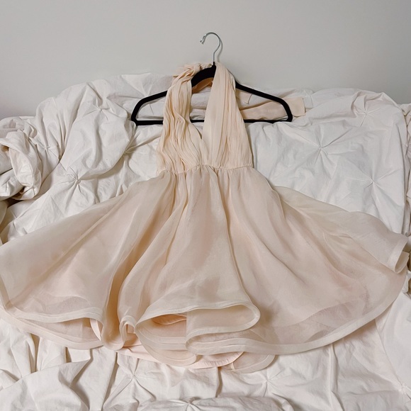 ALICE + OLIVIA Pale Pink Silk Organza V-Neck & Open Back Mini Dress Size XS - 0 - Picture 4 of 6